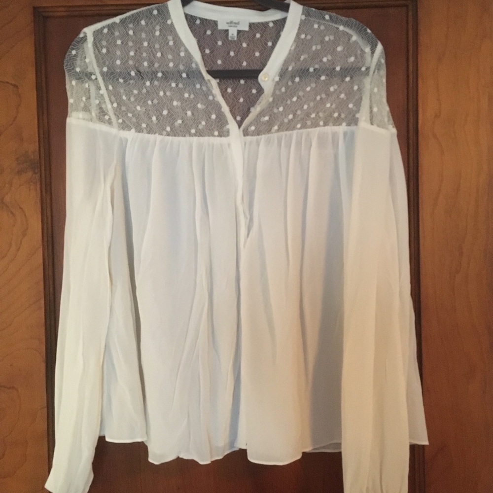 Wilfred White Silk Lace-Top Blouse